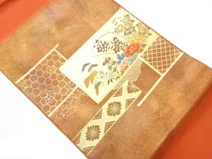 金彩短冊に秋草模様刺繍名古屋帯